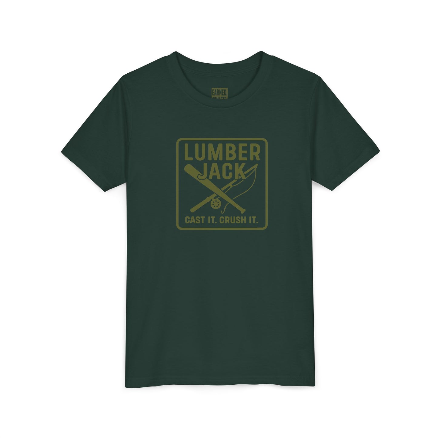 Lumber Jack Youth Tee - Cast It. Crush It. - Green Font