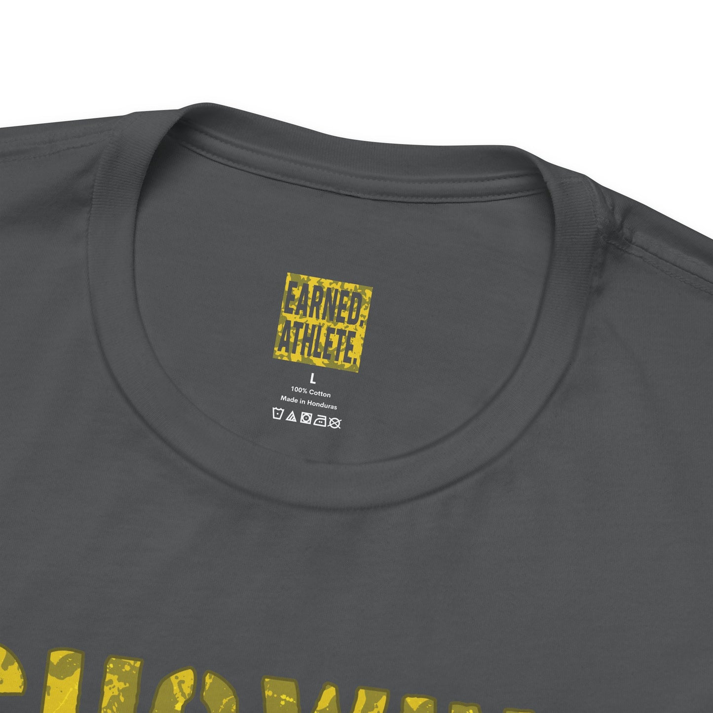 SHOWING UP ADDS UP Adult Tee (Yellow Camo Logo)