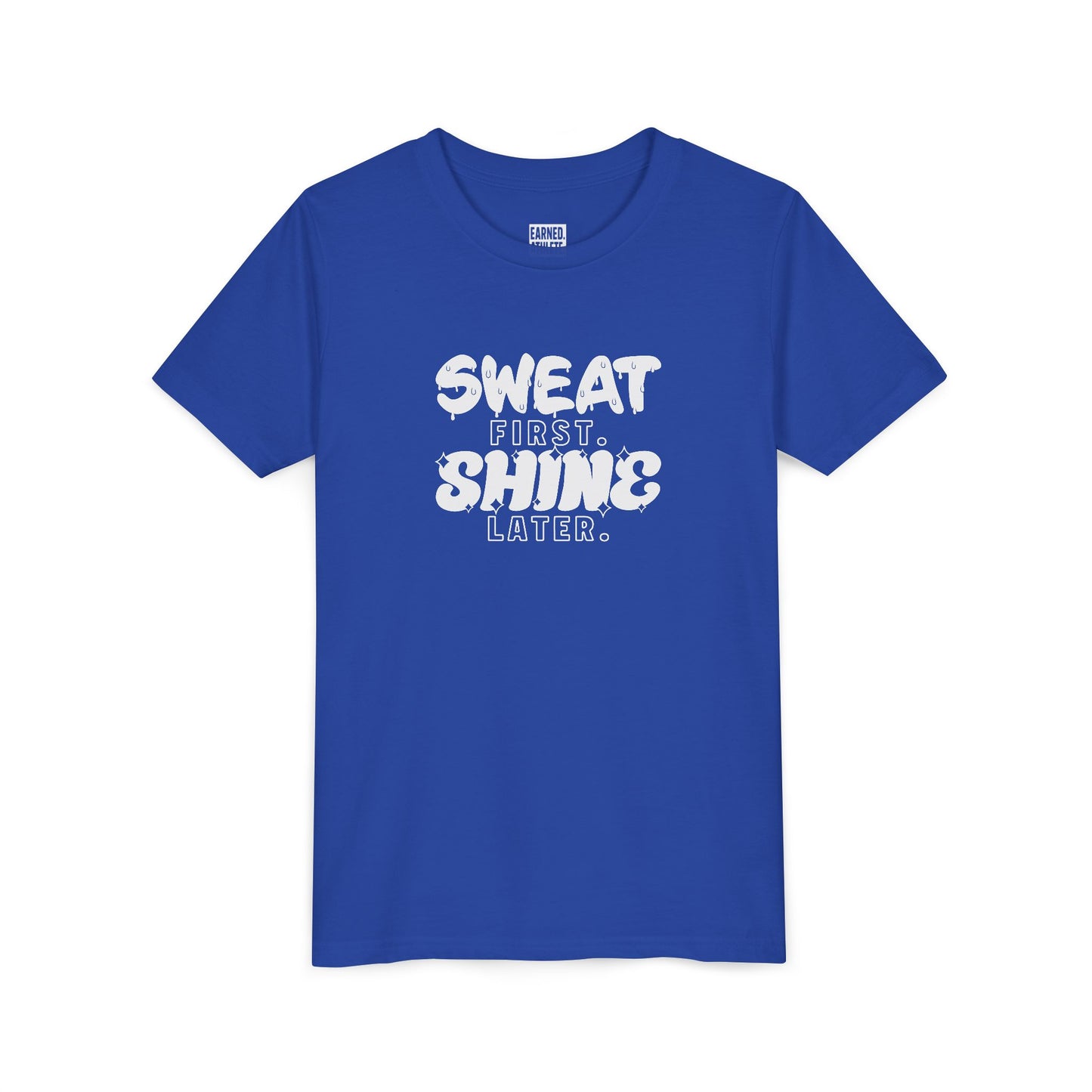Sweat First Shine Later Youth Tee - White Graphic