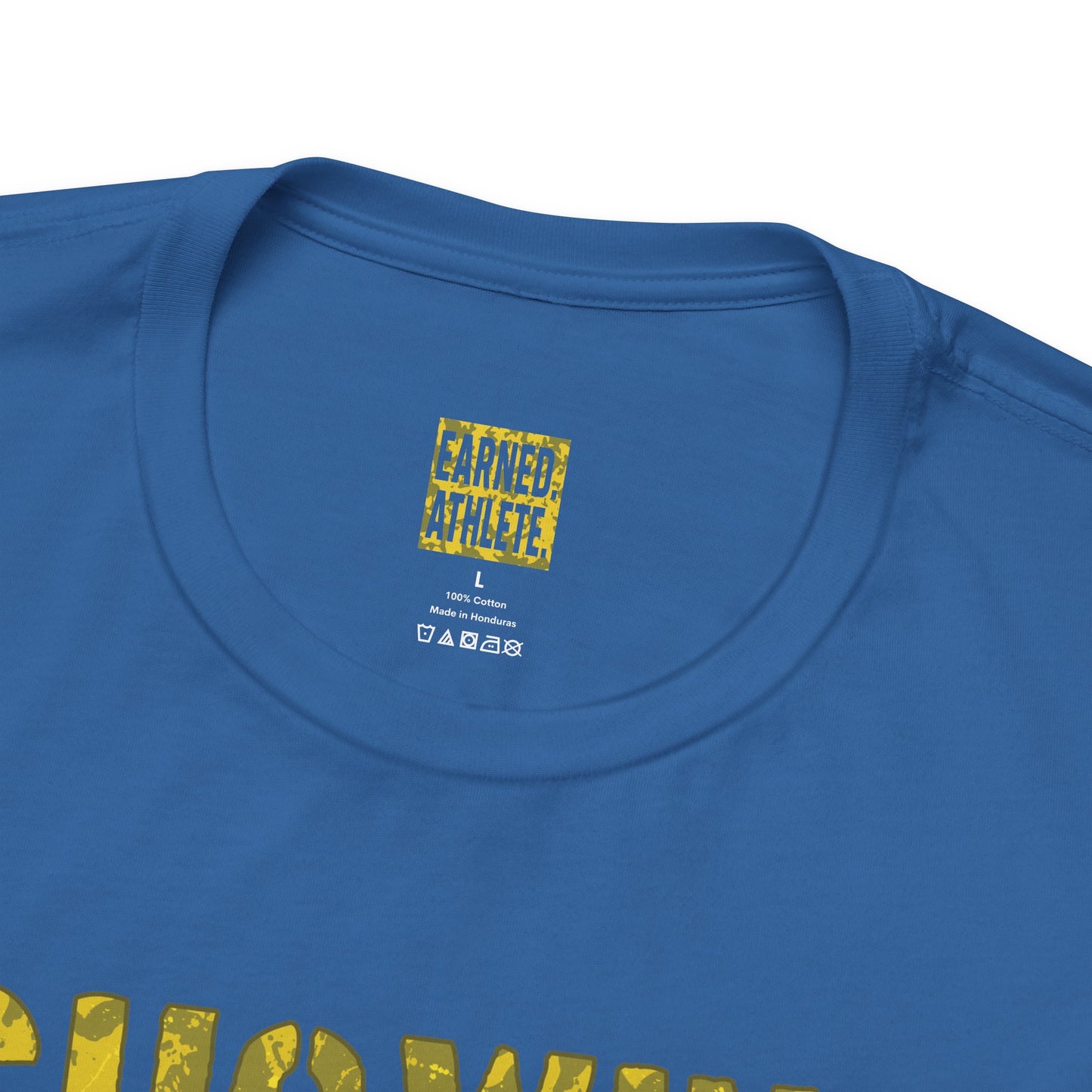 SHOWING UP ADDS UP Adult Tee (Yellow Camo Logo)