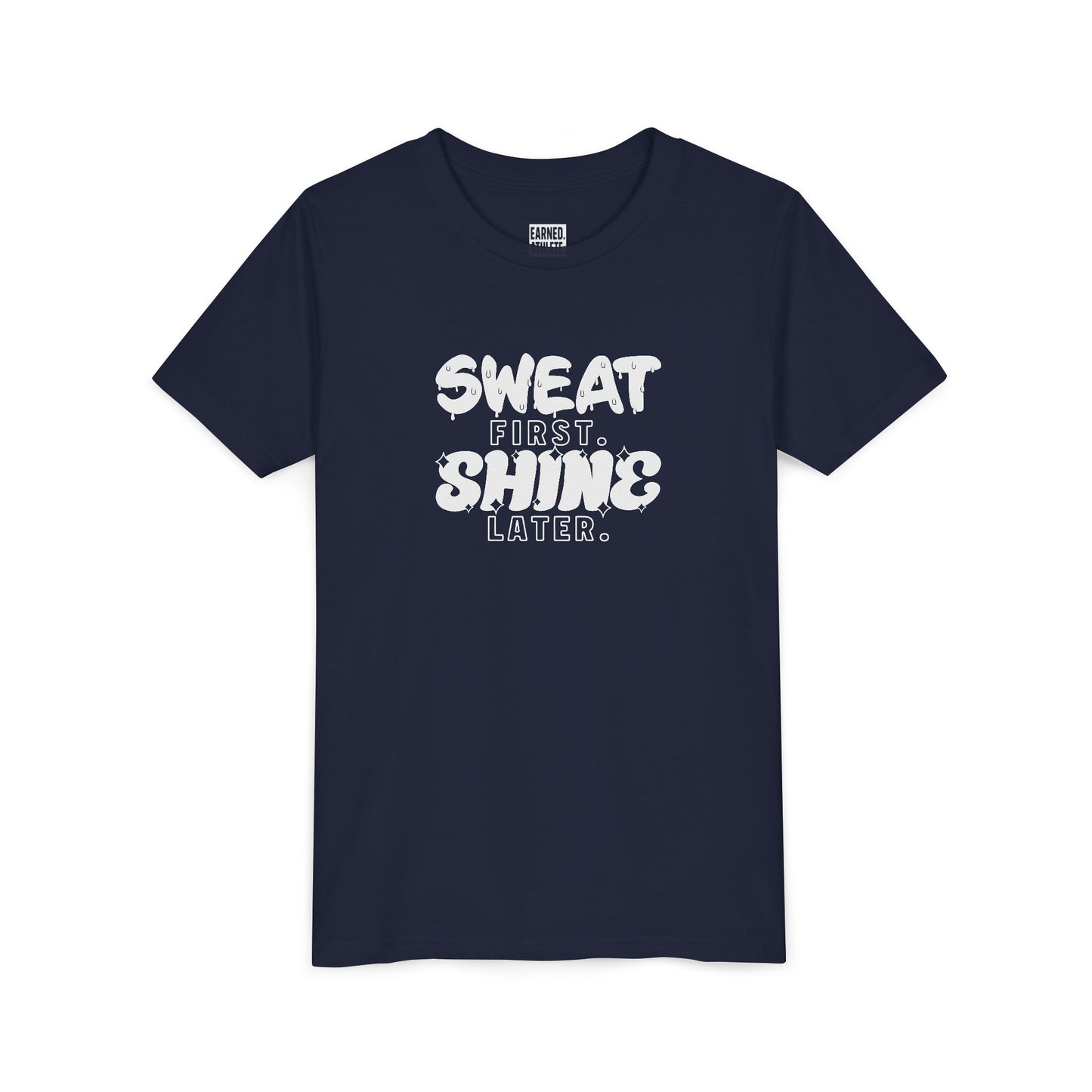 Sweat First Shine Later Youth Tee - White Graphic