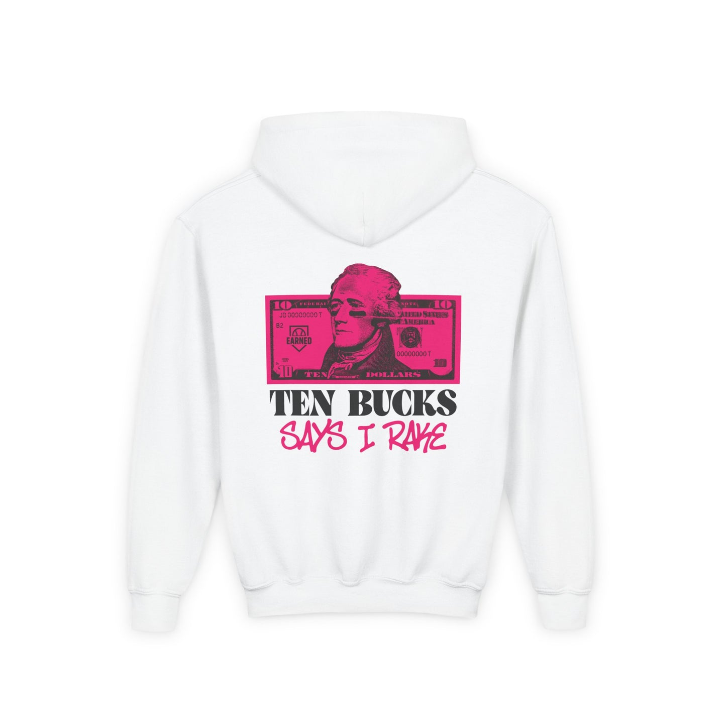 Ten Bucks Says I Rake Youth Hoodie - Pink Graphic