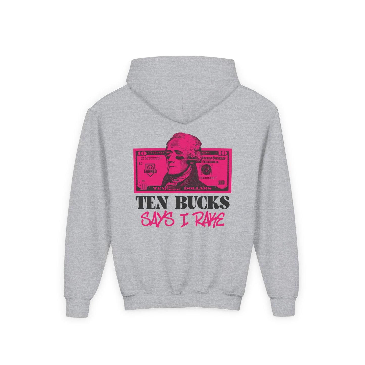 Ten Bucks Says I Rake Youth Hoodie - Pink Graphic