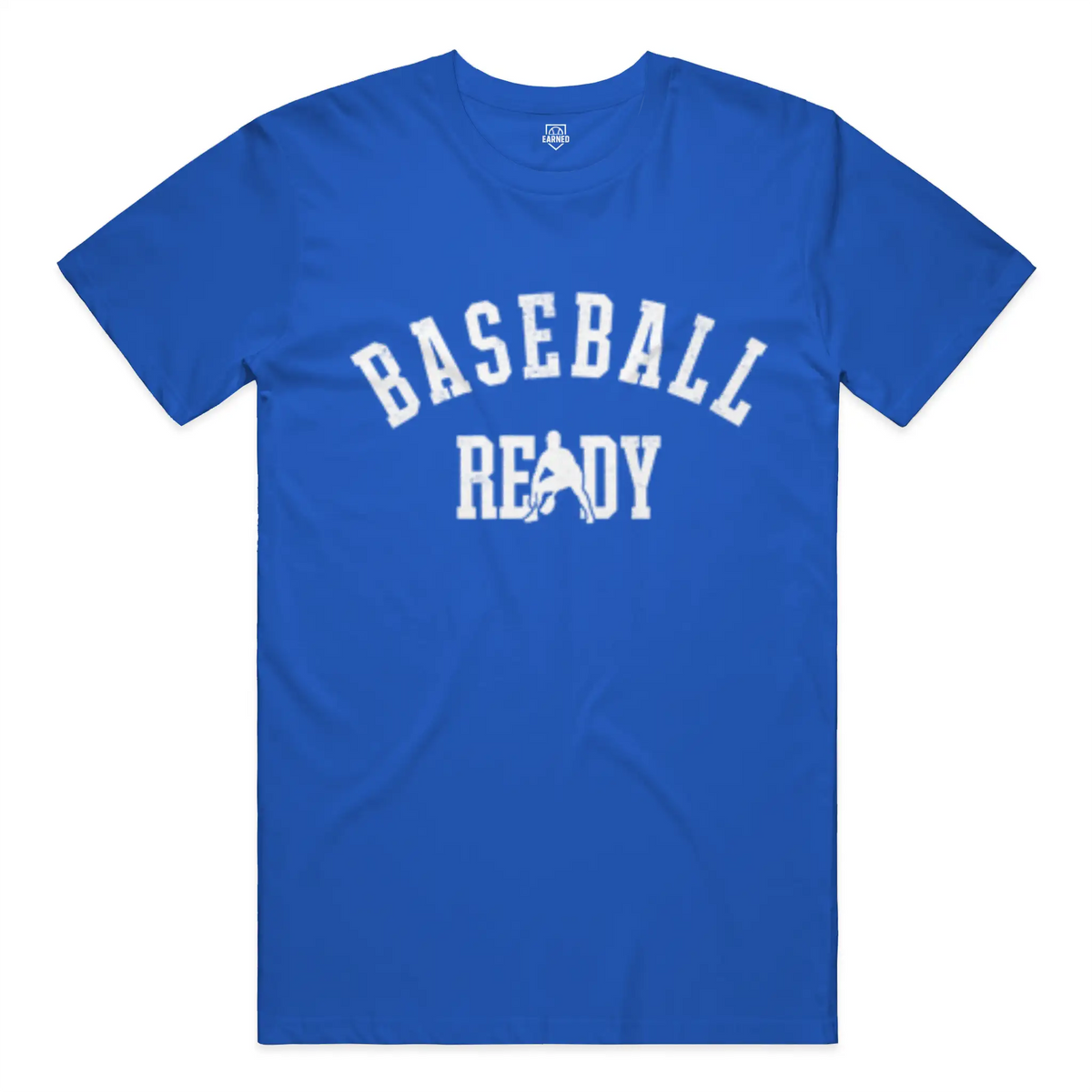 "Baseball Ready" Adult Tee (White Graphic) - Royal Blue, front