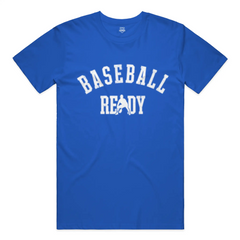 "Baseball Ready" Adult Tee (White Graphic) - Royal Blue, front