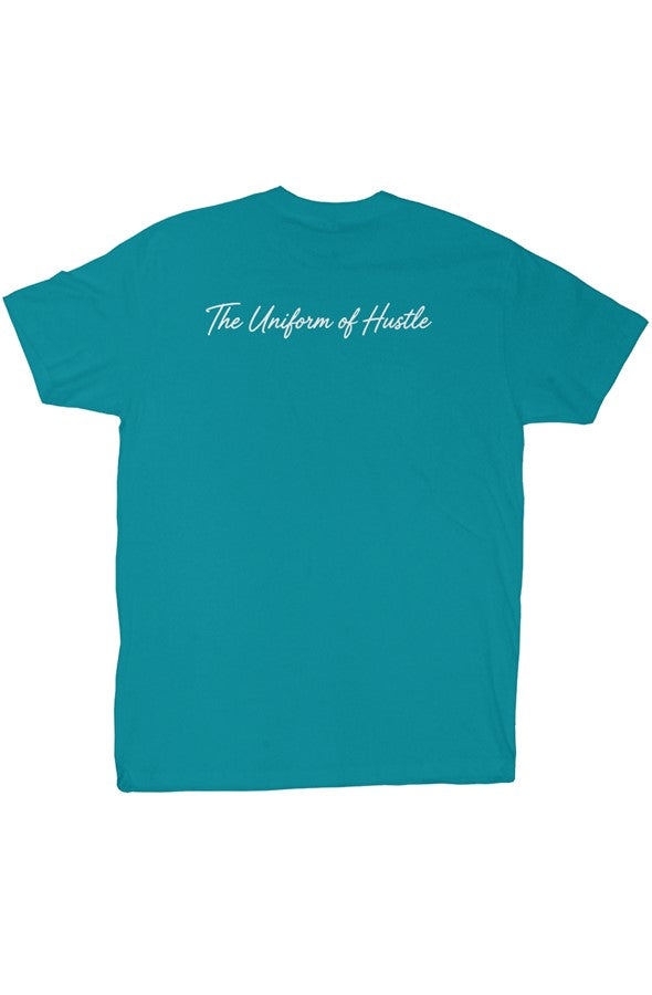 EARNED The Uniform Of Hustle Adult Tee (White Logo) - Teal, back