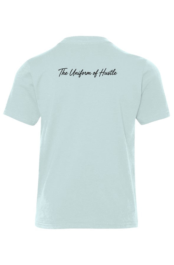 EARNED The Uniform Of Hustle Youth Tee (Black Logo) - Light Blue, back