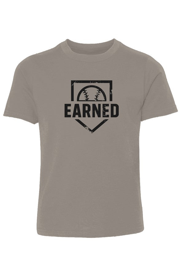 EARNED The Uniform Of Hustle Youth Tee (Black Logo) - Warm Grey, front