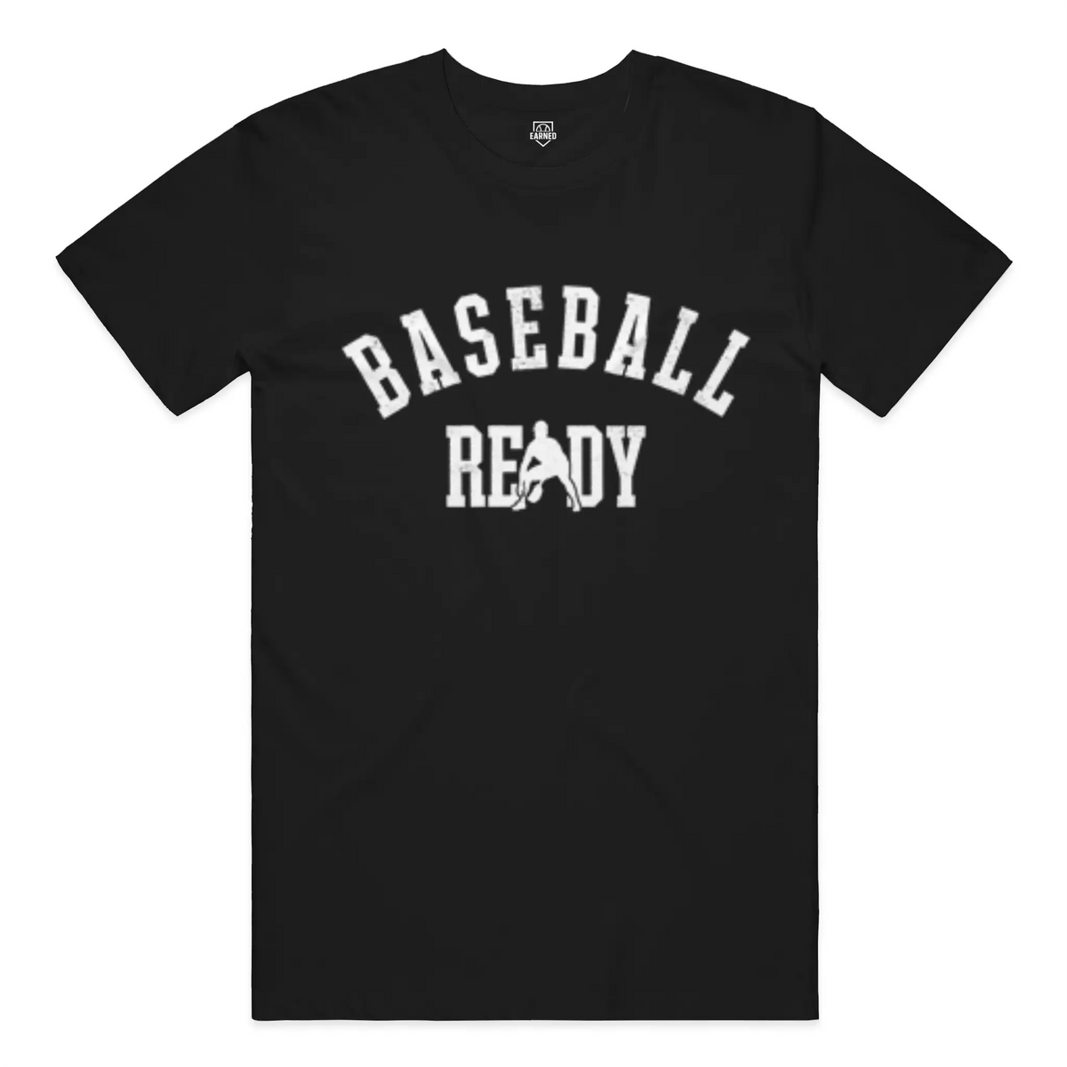 "Baseball Ready" Adult Tee (White Graphic) - Black, front