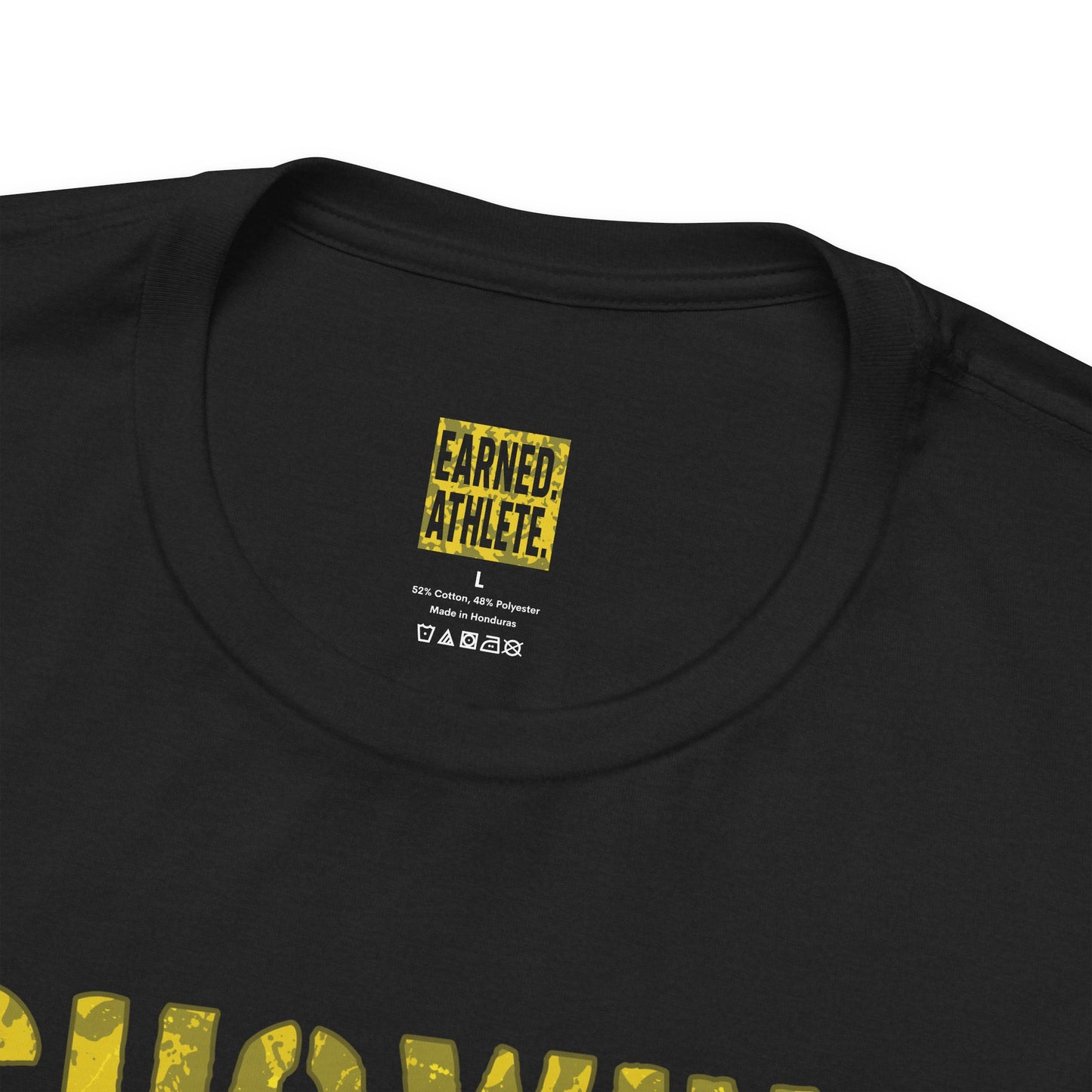 SHOWING UP ADDS UP Adult Tee (Yellow Camo Logo)