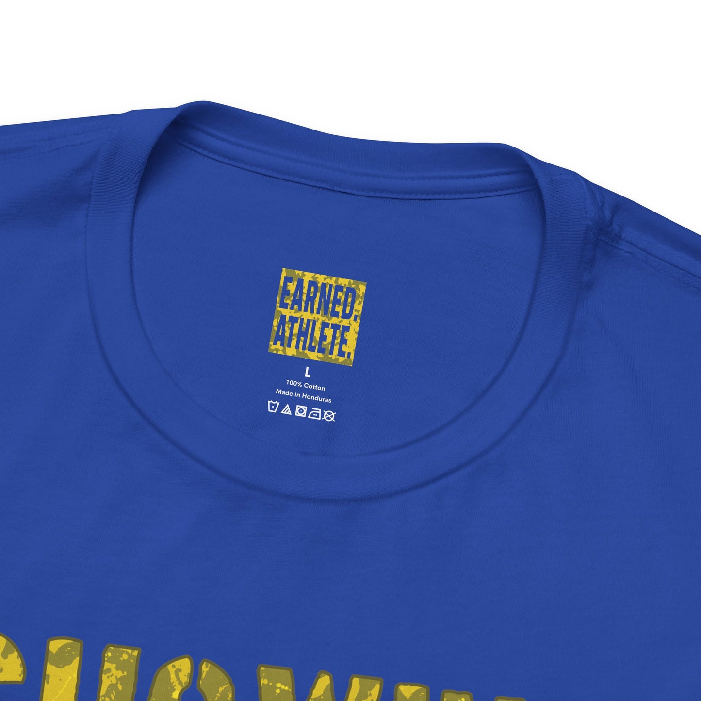 SHOWING UP ADDS UP Adult Tee (Yellow Camo Logo)