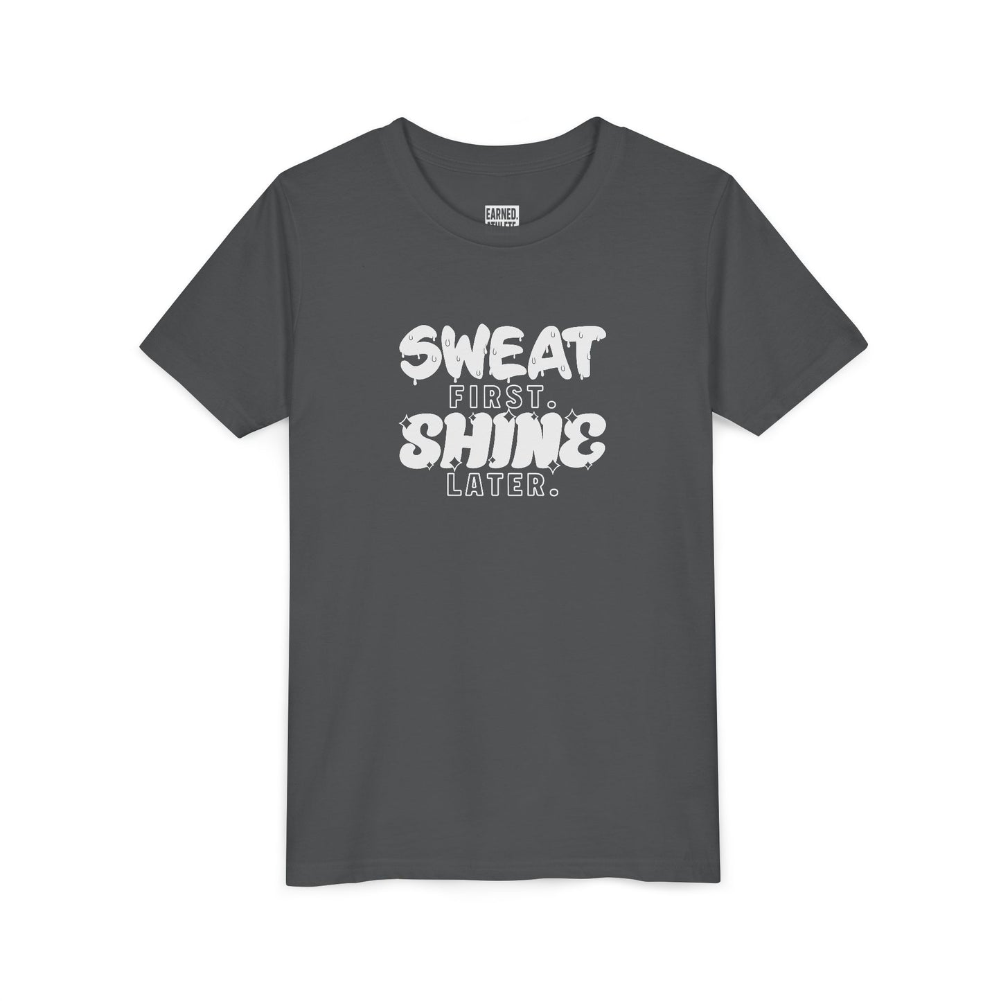 Sweat First Shine Later Youth Tee - White Graphic