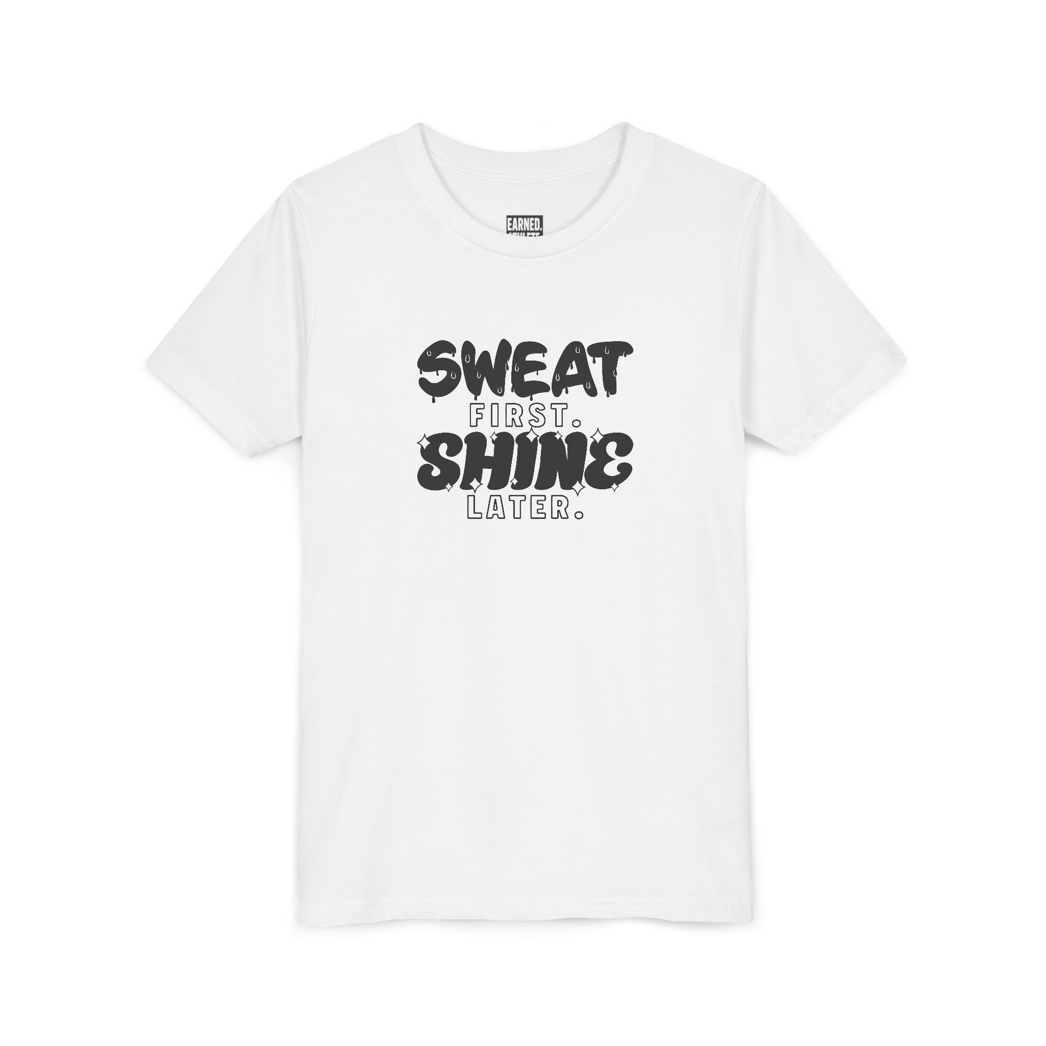 Sweat First Shine Later Youth Tee - Black Graphic