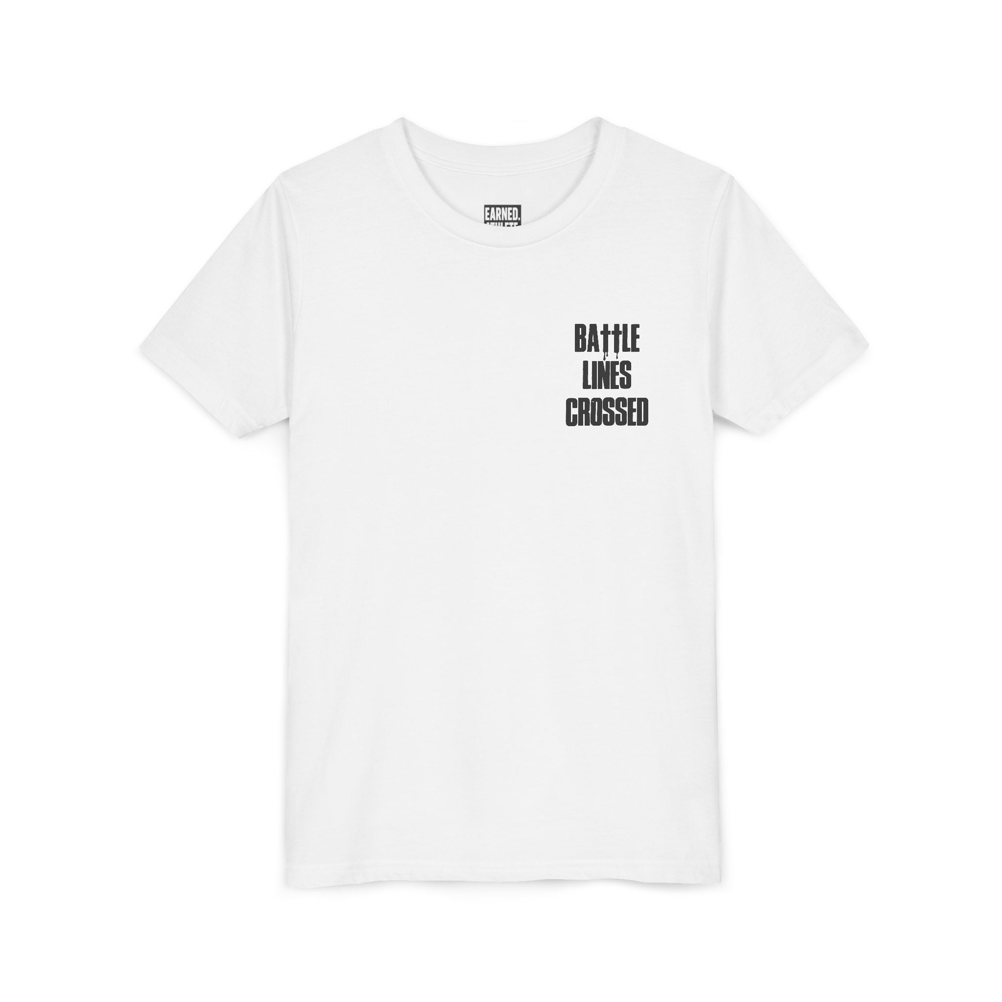 BATTLE LINES CROSSED Youth Tee - Black Font - EYE BLACK NATION Collection