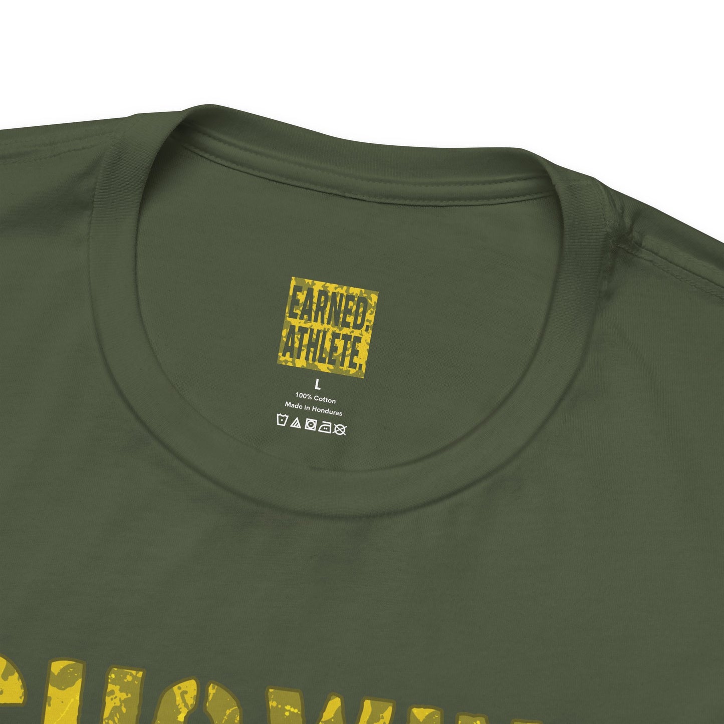 SHOWING UP ADDS UP Adult Tee (Yellow Camo Logo)