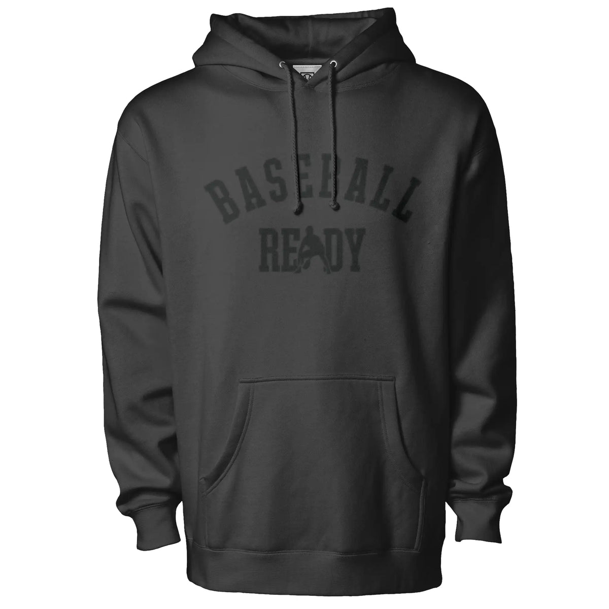"Baseball Ready" Adult Hoodie (Black Graphic) - Charcoal Heather, front