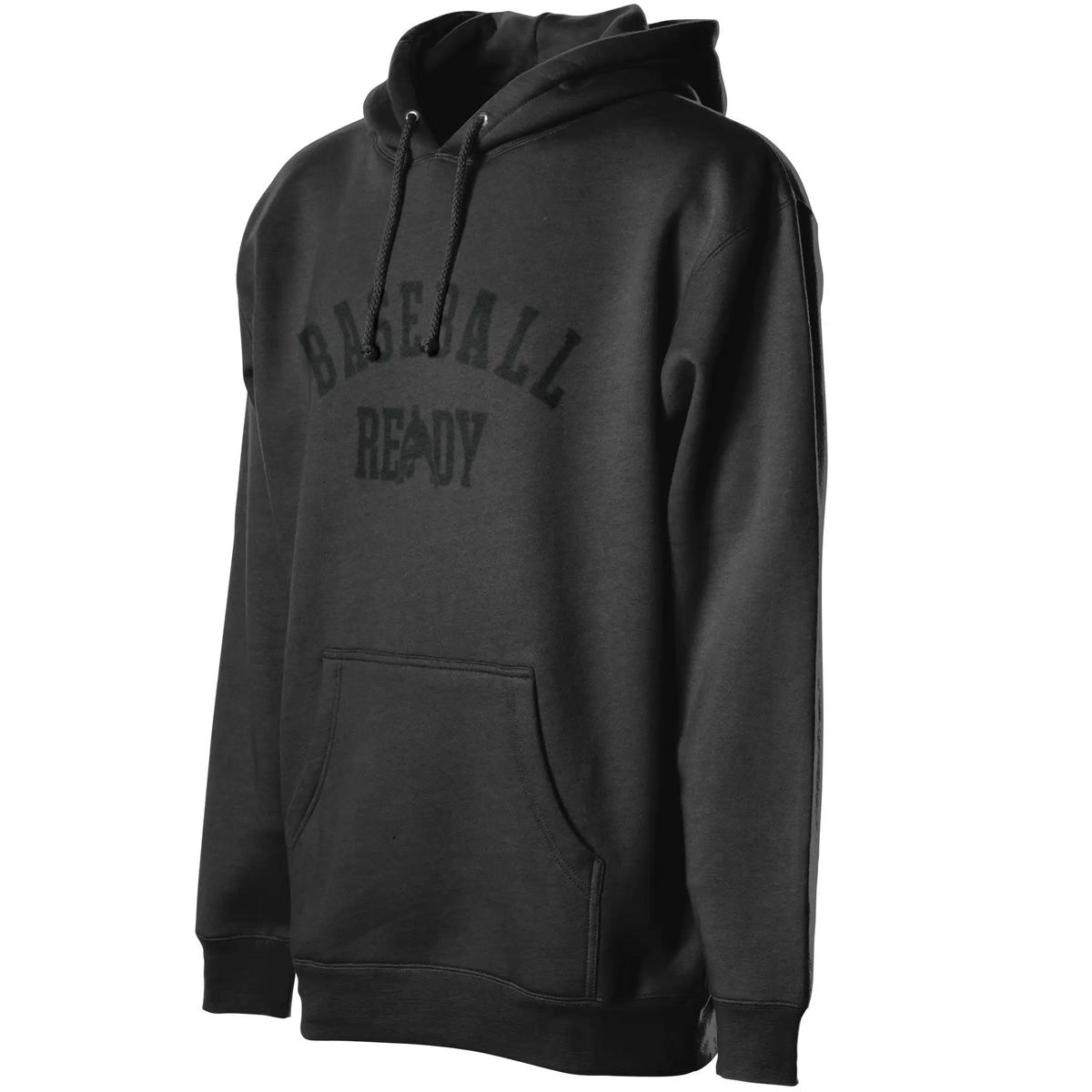 "Baseball Ready" Adult Hoodie (Black Graphic) - Charcoal Heather, side