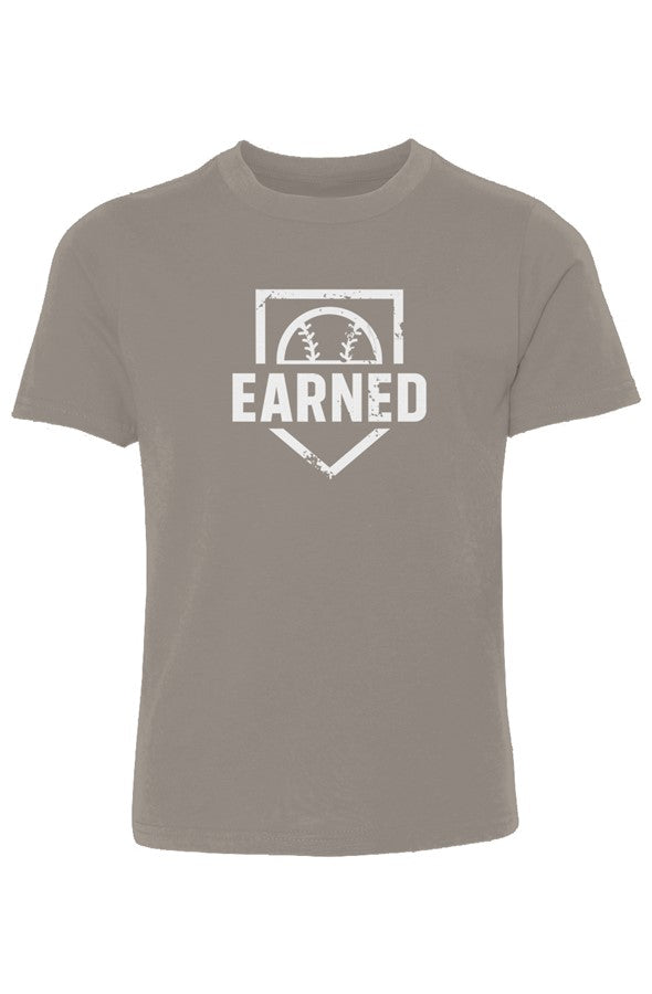 EARNED The Uniform Of Hustle Youth Tee (White Logo) - Warm Grey, front