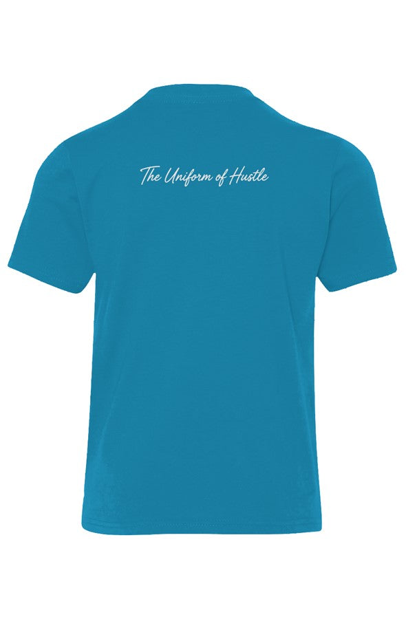 EARNED The Uniform Of Hustle Youth Tee (White Logo) - Turquoise, back